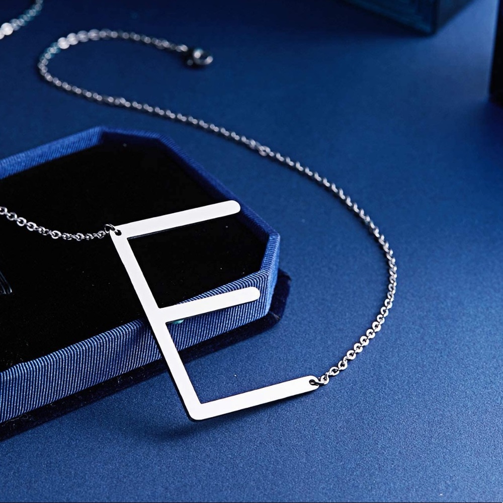 Silver Initial Pendant Necklace Letters A-Z - Picture 2 of 4